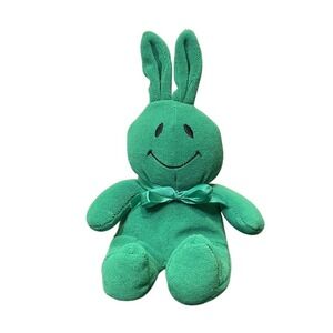 Vintage Shanghai Elcee Toys Smiley Face Bunny Rabbit Green Bean Bag Plush Easter
